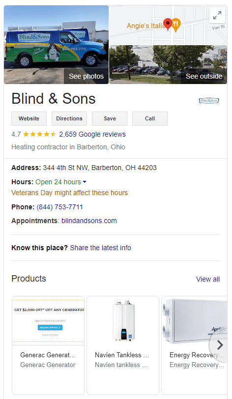 Optimized Google Business Profile for HVAC company