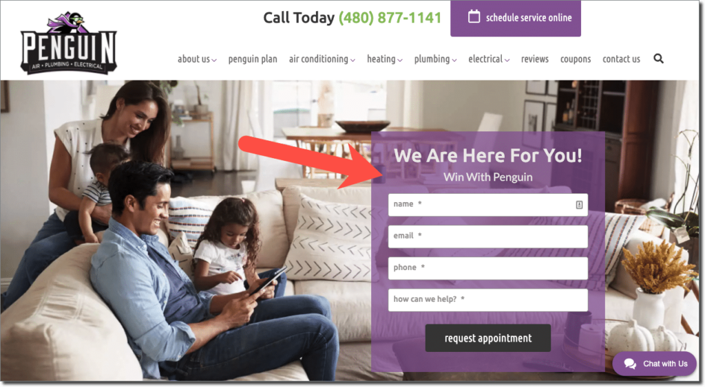 above-the-fold contact form on contractor website