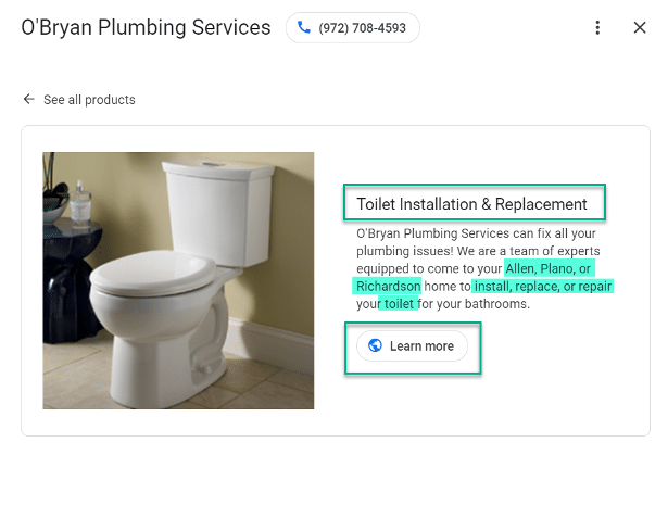 Toilet installation and replacement on Google Business Profile