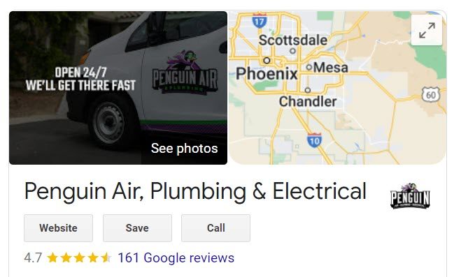 Google Business Profile service area on SERP