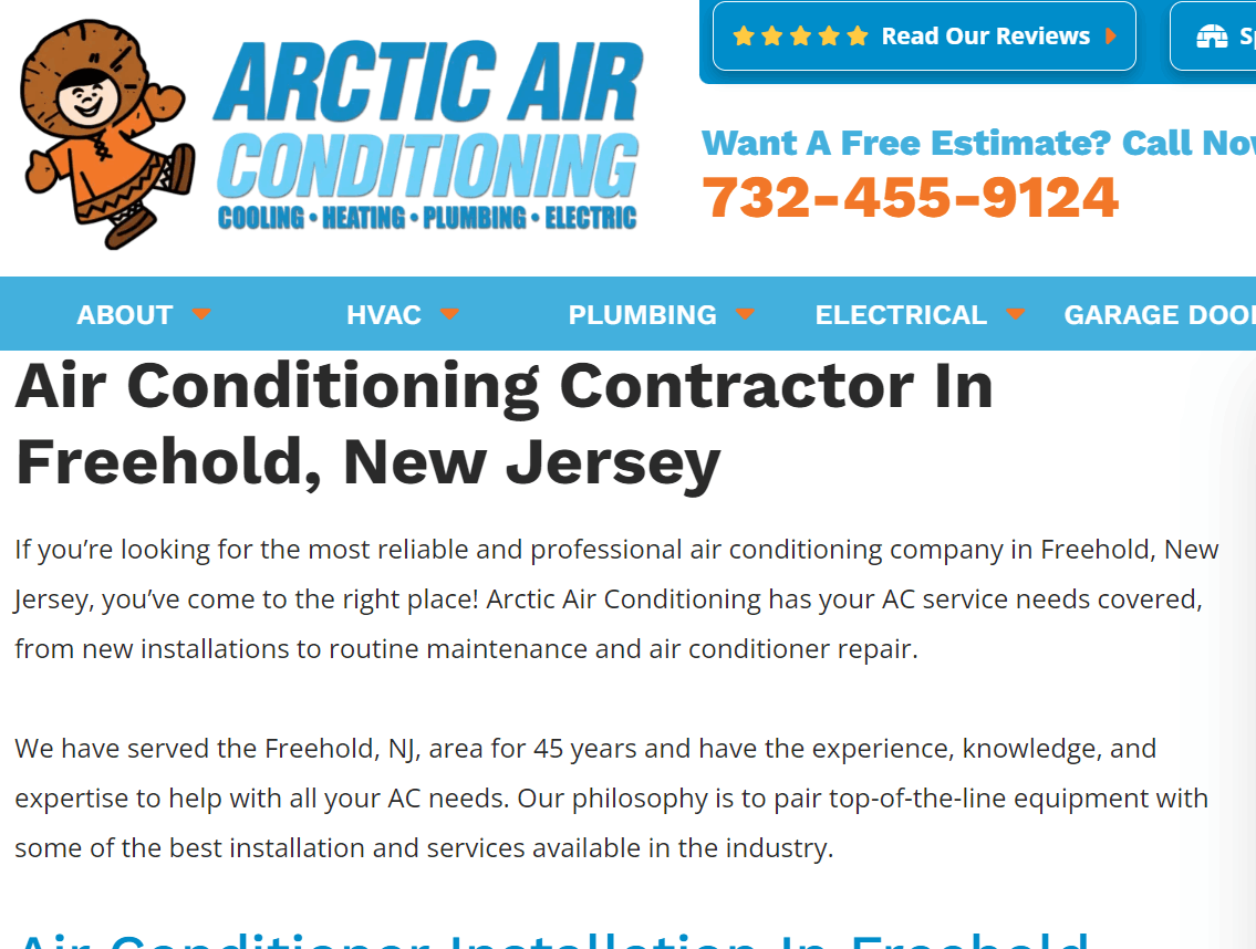 A geo-targeted service page on an HVAC company's website.