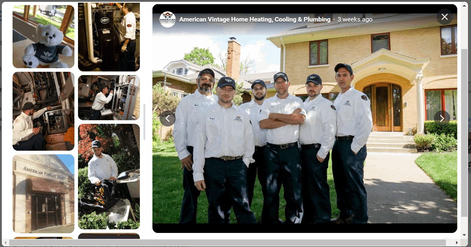 An HVAC company's GBP showing photos of their technicians working.