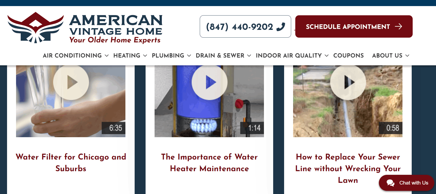 A website page for and HVAC company showing video tips.
